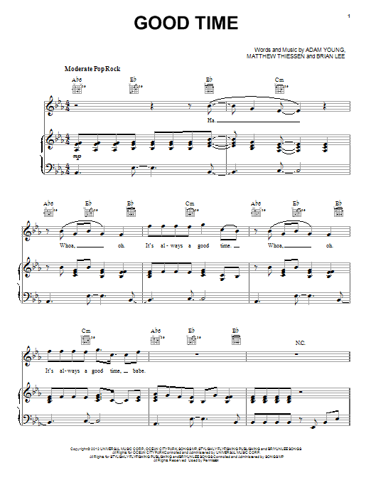 Good Time (Piano, Vocal & Guitar Chords (Right-Hand Melody)) von Owl City