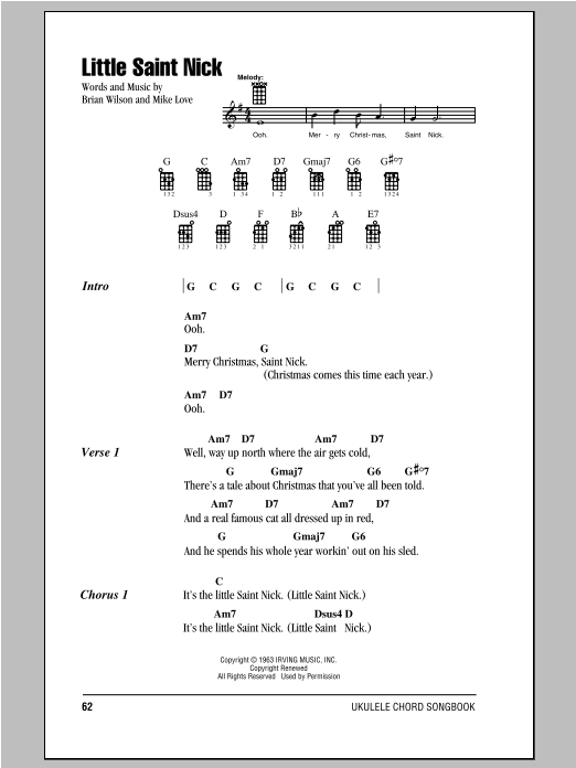 Little Saint Nick (Ukulele Chords/Lyrics) von The Beach Boys