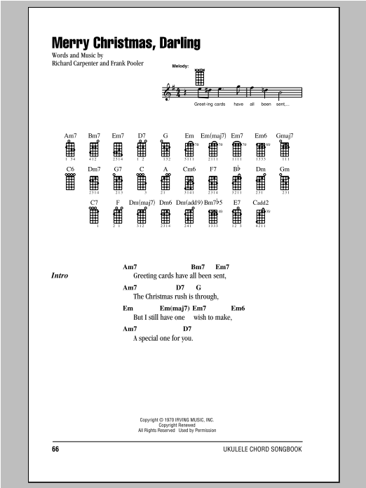 Merry Christmas, Darling (Ukulele Chords/Lyrics) von The Carpenters