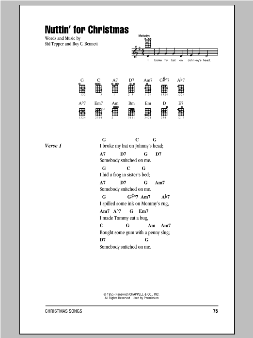 Nuttin' For Christmas (Ukulele Chords/Lyrics) von Roy C. Bennett