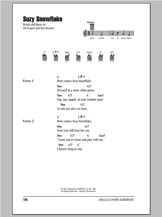 Suzy Snowflake (Ukulele Chords/Lyrics) von Sid Tepper