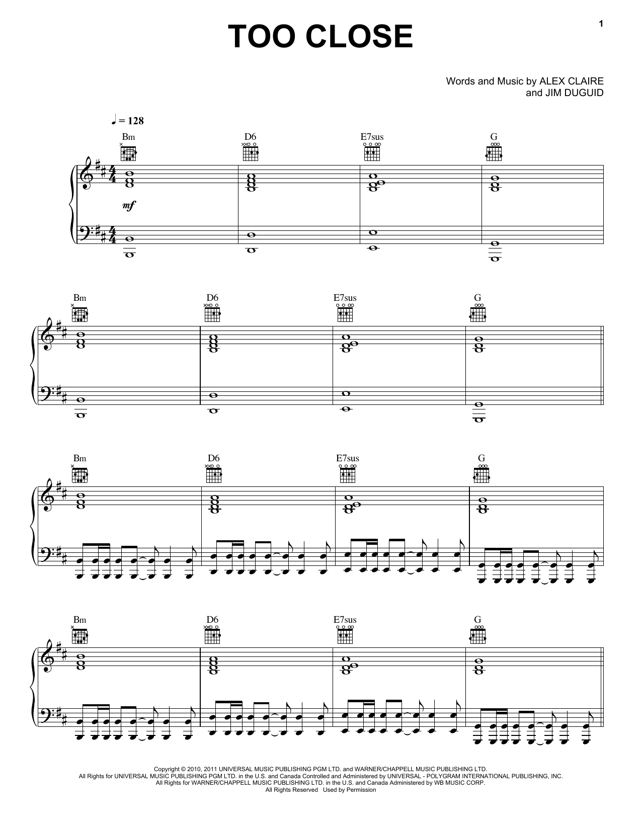 Too Close (Piano, Vocal & Guitar Chords (Right-Hand Melody)) von Alex Clare