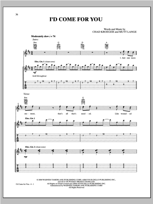 I'd Come For You (Guitar Tab) von Nickelback