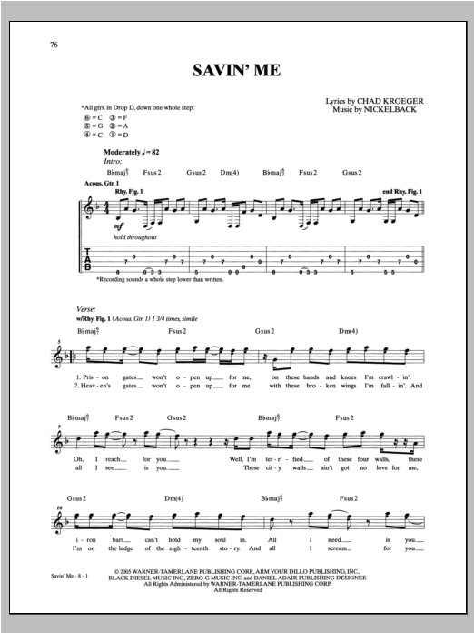 Savin' Me (Guitar Tab) von Nickelback