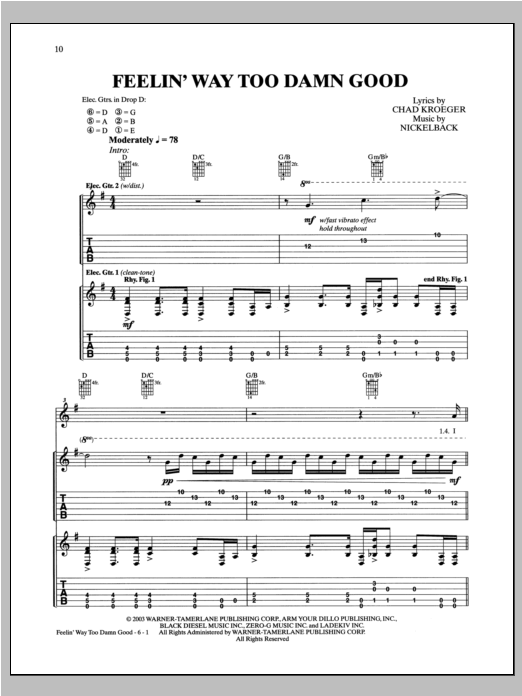 Feelin' Way Too Damn Good (Guitar Tab) von Nickelback