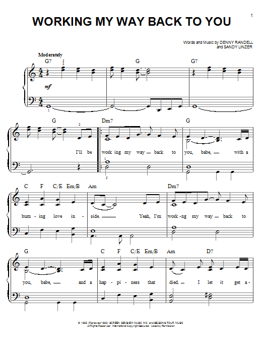 Working My Way Back To You (Easy Piano) von The Four Seasons
