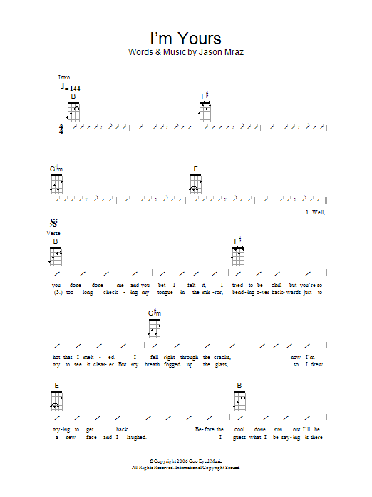 Im Yours Ukulele Chordslyrics Online Noten Von The Ukuleles Smd 114719 