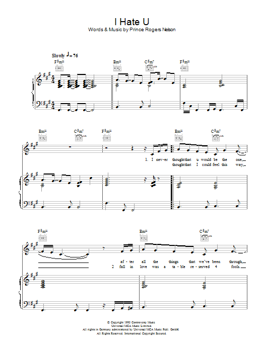 I Hate U (Piano, Vocal & Guitar Chords) von Prince