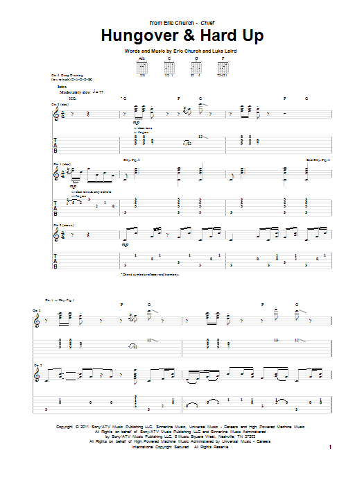 Hungover & Hard Up (Guitar Tab) von Eric Church