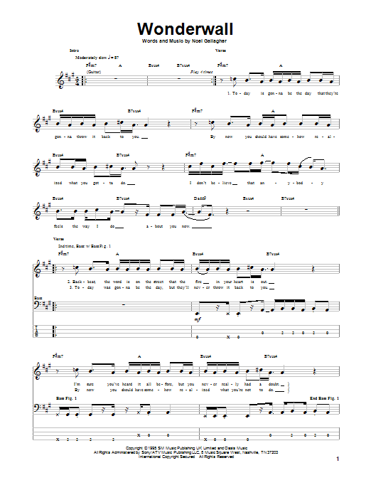 Wonderwall (Bass Guitar Tab) von Oasis