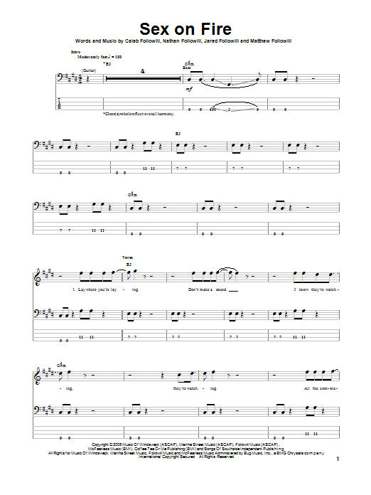 Sex On Fire (Bass Guitar Tab) von Kings Of Leon