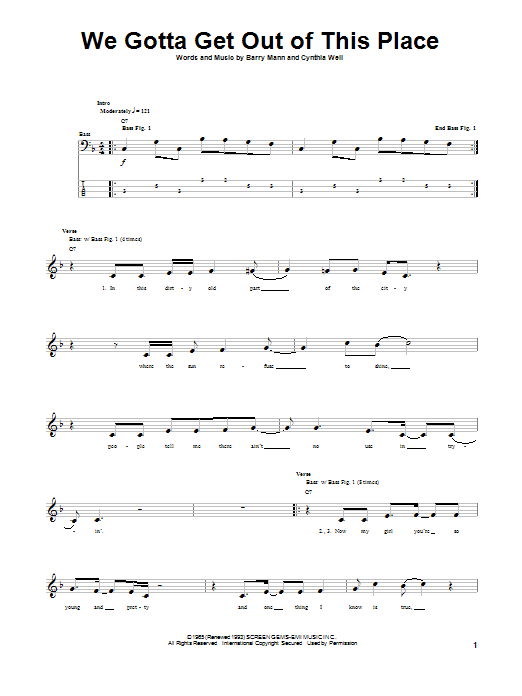 We Gotta Get Out Of This Place (Bass Guitar Tab) von The Animals