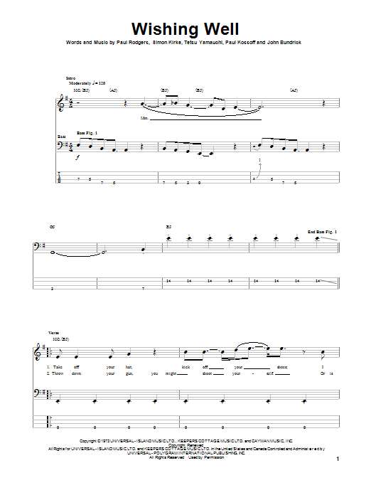 Wishing Well (Bass Guitar Tab) von Free