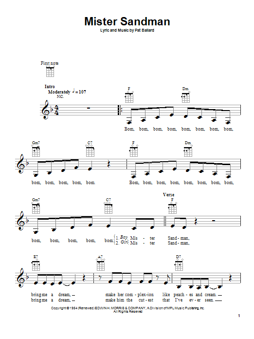 Mister Sandman (Ukulele) von The Chordettes