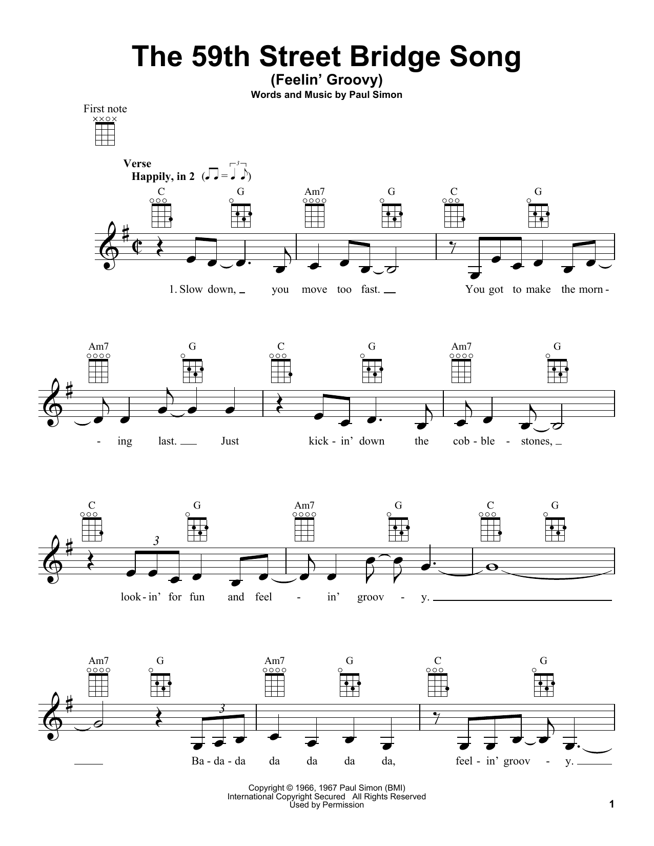 The 59th Street Bridge Song (Feelin' Groovy) (Ukulele) von Simon & Garfunkel