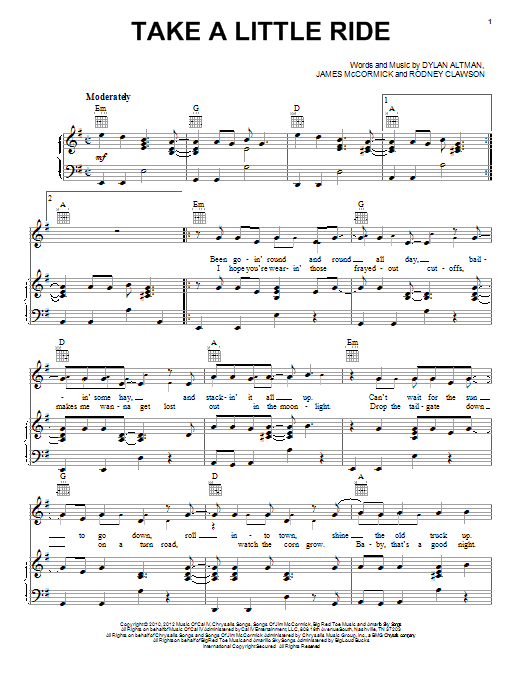 Take A Little Ride (Piano, Vocal & Guitar Chords (Right-Hand Melody)) von Jason Aldean