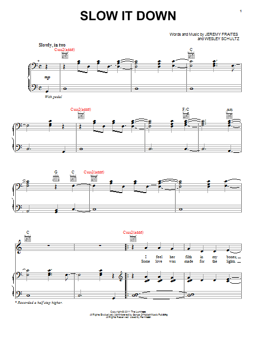 Slow It Down (Piano, Vocal & Guitar Chords (Right-Hand Melody)) von The Lumineers