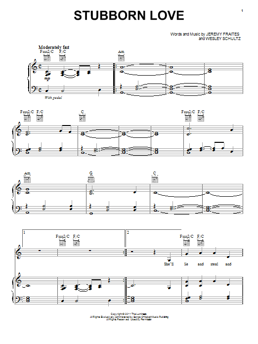 Stubborn Love (Piano, Vocal & Guitar Chords (Right-Hand Melody)) von The Lumineers