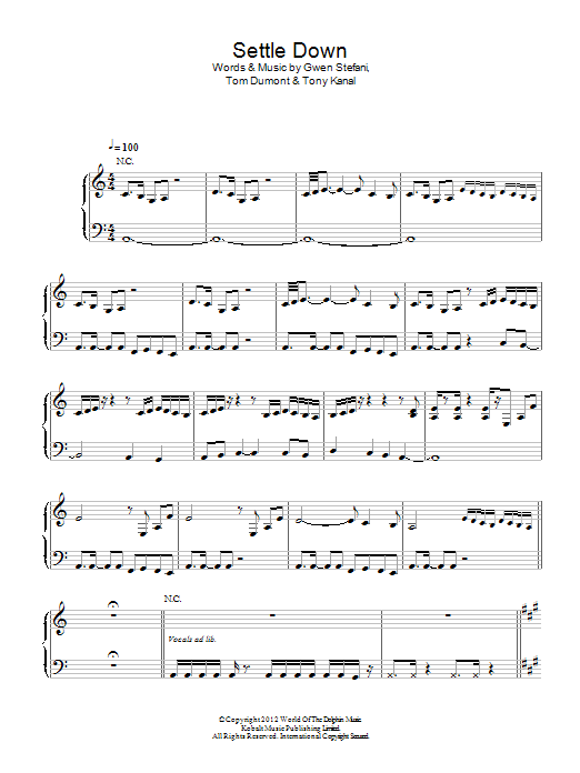 Settle Down (Piano, Vocal & Guitar Chords) von No Doubt