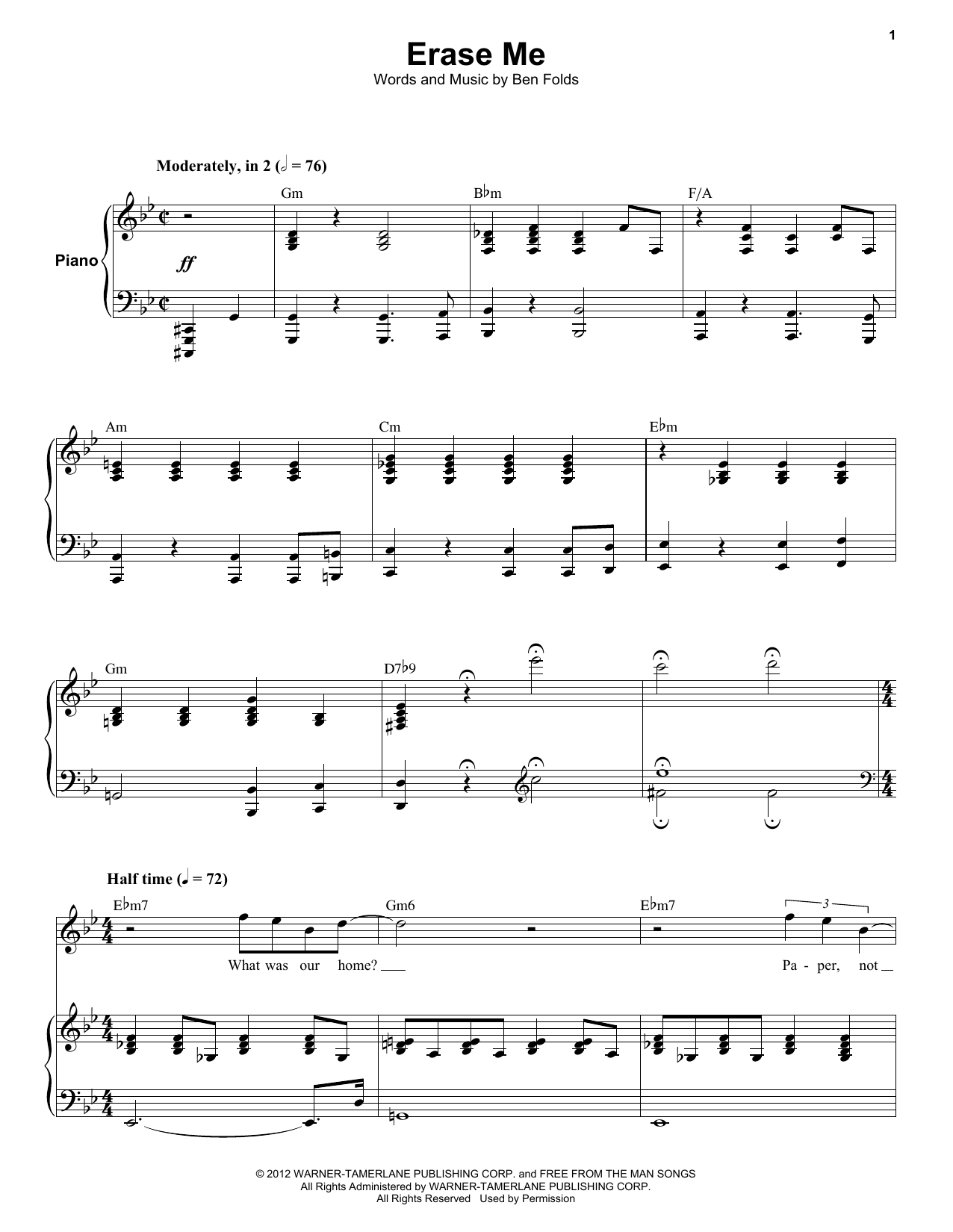 Erase Me (Keyboard Transcription) von Ben Folds Five