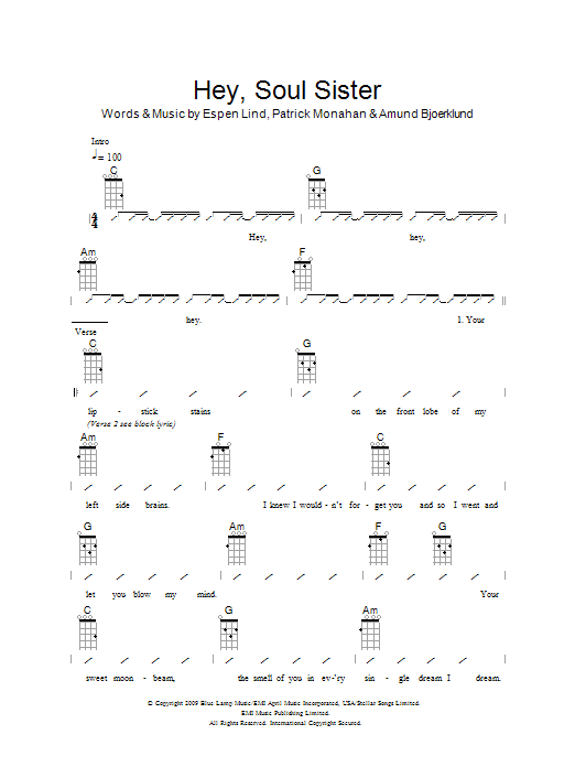 Hey, Soul Sister (Ukulele Chords/Lyrics) von The Ukuleles