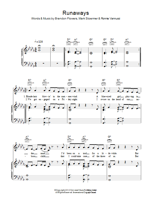 Runaways (Piano, Vocal & Guitar Chords) von The Killers