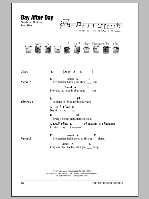 Day After Day (Guitar Chords/Lyrics) von Badfinger