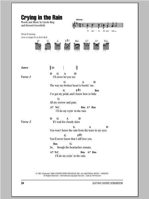 Crying In The Rain (Guitar Chords/Lyrics) von The Everly Brothers