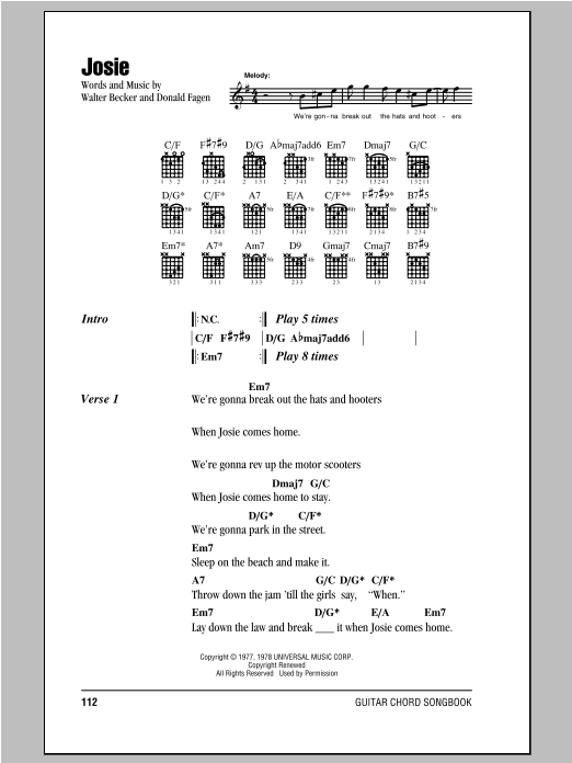 Josie (Guitar Chords/Lyrics) von Steely Dan