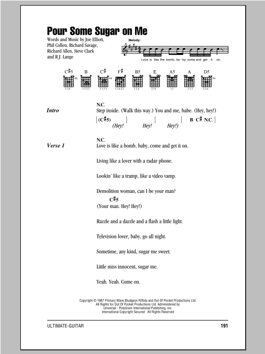 Pour Some Sugar On Me (Guitar Chords/Lyrics) von Def Leppard