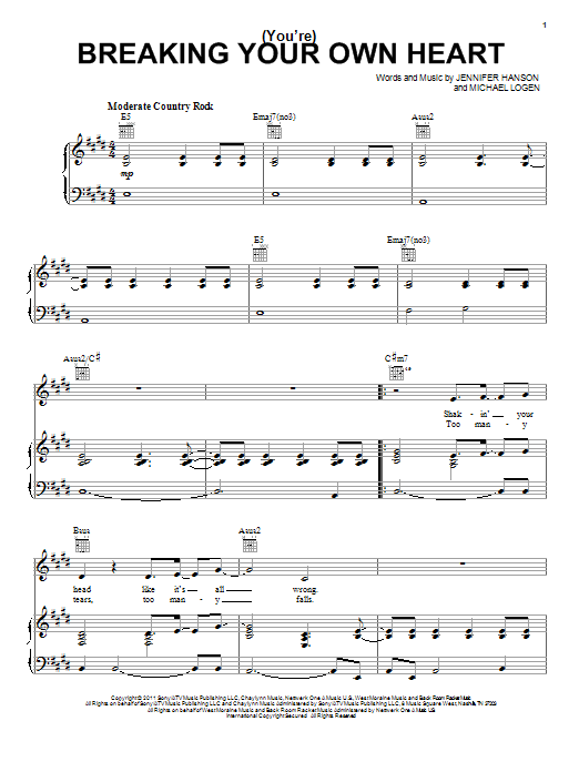 (You're) Breaking Your Own Heart (Piano, Vocal & Guitar Chords (Right-Hand Melody)) von Kelly Clarkson