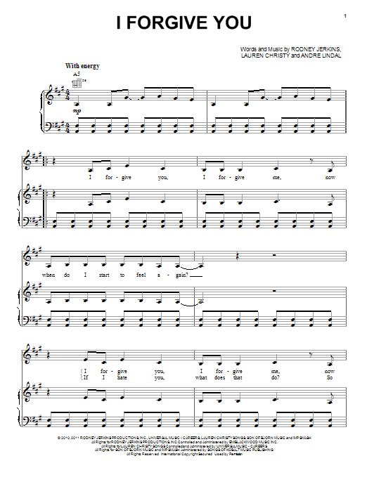 I Forgive You (Piano, Vocal & Guitar Chords (Right-Hand Melody)) von Kelly Clarkson