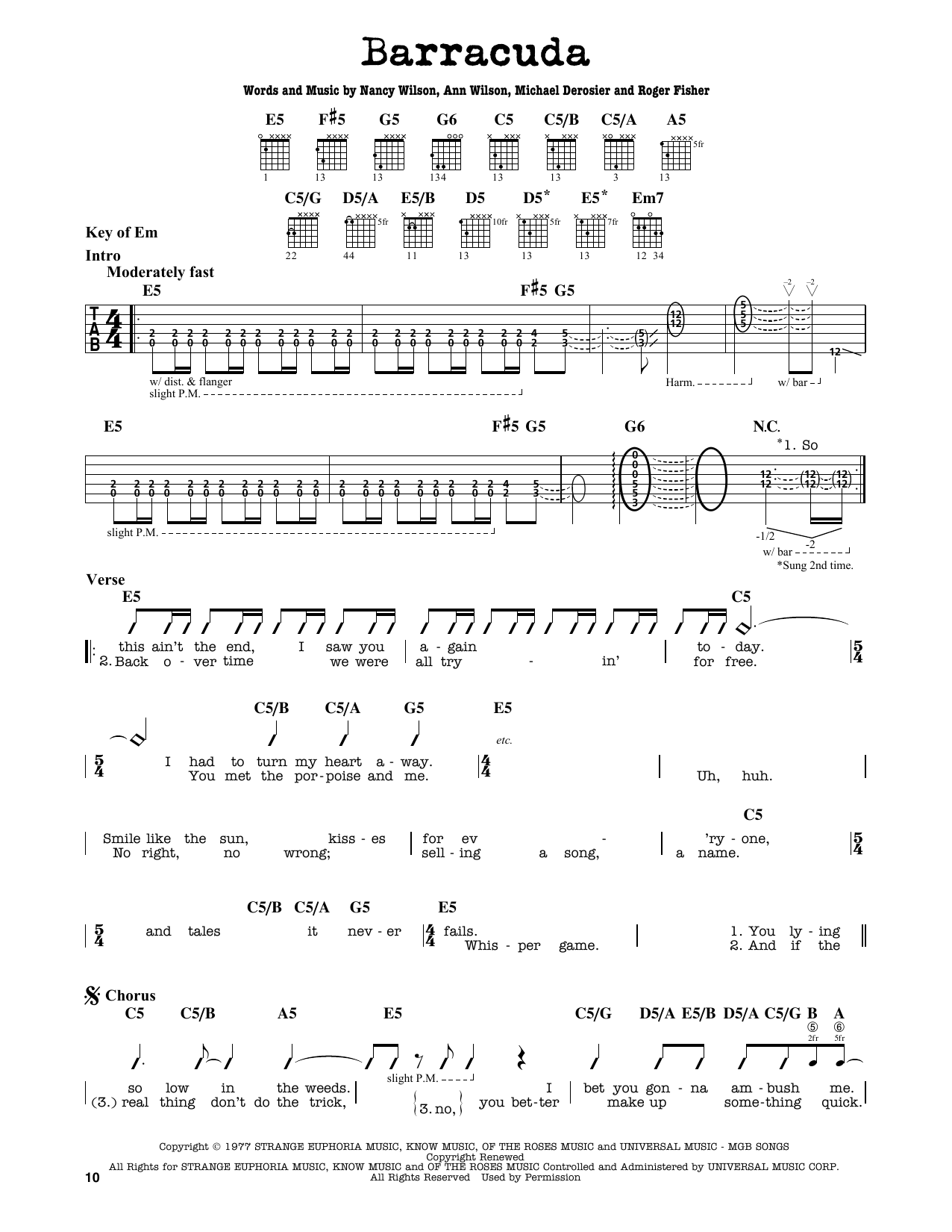 Barracuda (Guitar Lead Sheet) von Heart