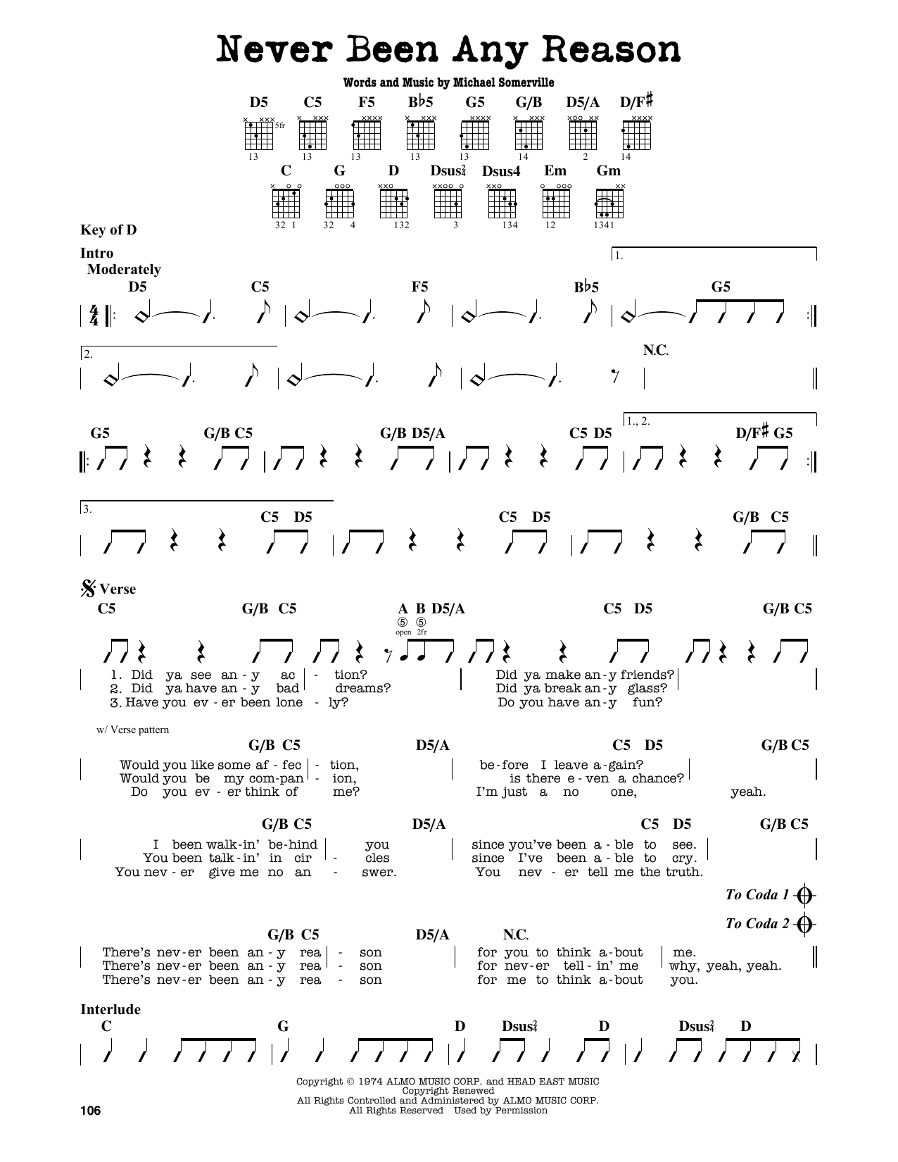 Never Been Any Reason (Guitar Lead Sheet) von Head East