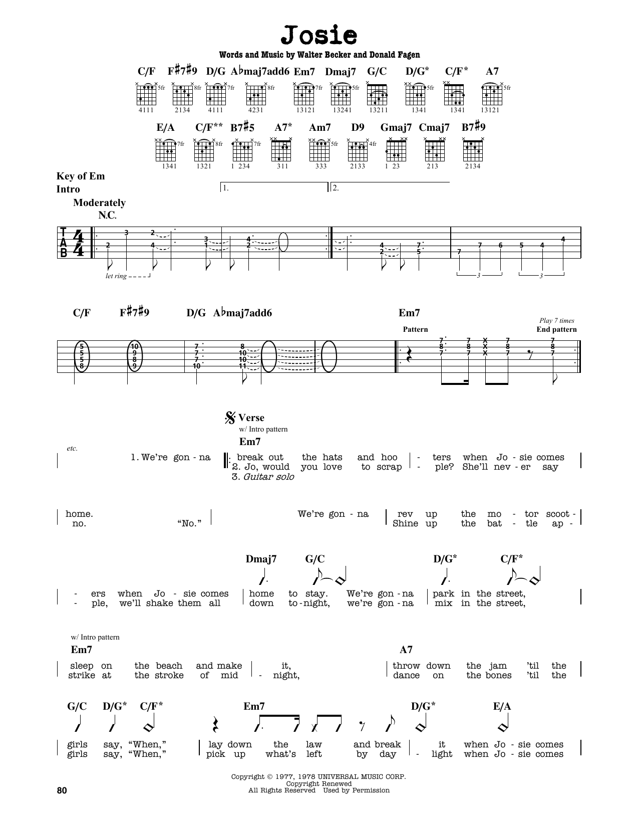 Josie (Guitar Lead Sheet) von Steely Dan