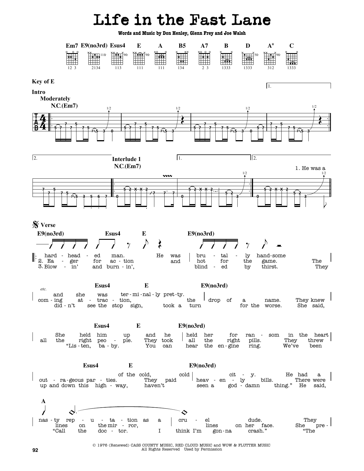 Life In The Fast Lane (Guitar Lead Sheet) von Eagles
