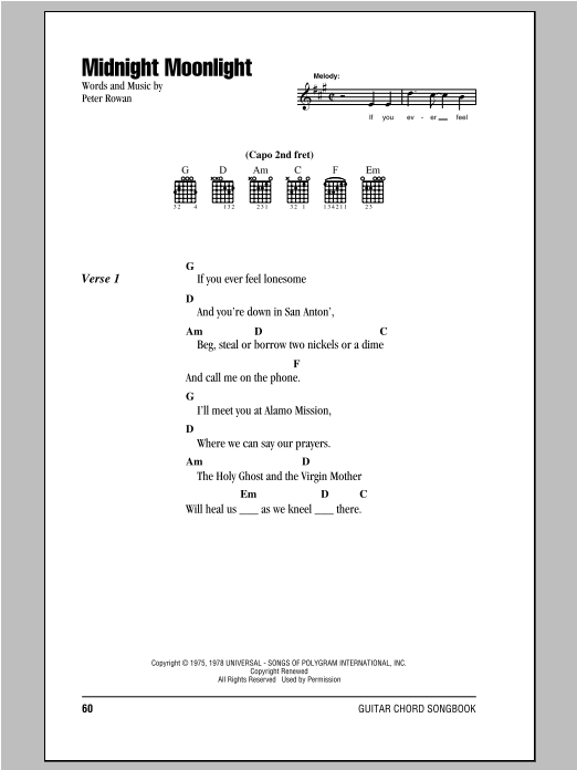 Midnight Moonlight (Guitar Chords/Lyrics) von Peter Rowan