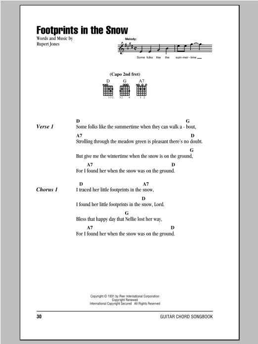 Footprints In The Snow (Guitar Chords/Lyrics) von Rupert Jones