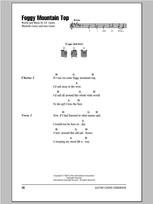 Foggy Mountain Top (Guitar Chords/Lyrics) von The Carter Family