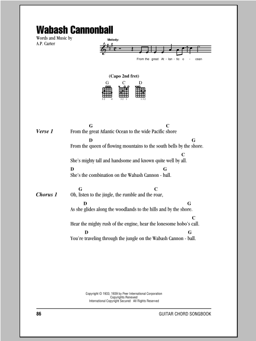 Wabash Cannonball (Guitar Chords/Lyrics) von The Carter Family