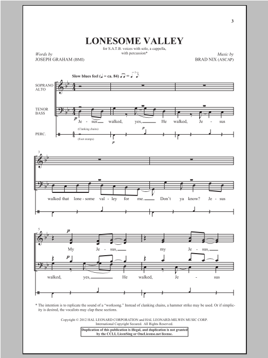 Lonesome Valley (SATB Choir) von Brad Nix