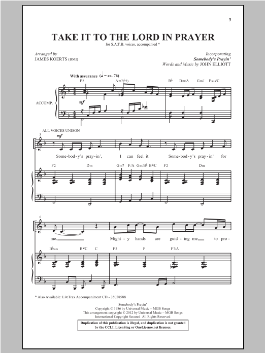 Take It To The Lord In Prayer (with Somebody's Prayin') (SATB Choir) von James Koerts