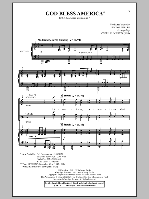 God Bless America (arr. Joseph M. Martin) (SATB Choir) von Irving Berlin