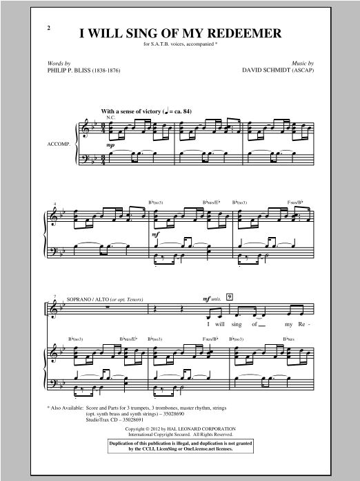 I Will Sing Of My Redeemer (SATB Choir) von David Schmidt