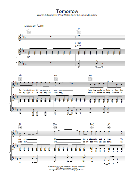 Tomorrow (Piano, Vocal & Guitar Chords) von Paul McCartney