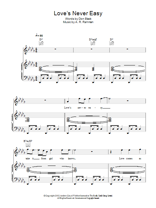 Love's Never Easy (Piano, Vocal & Guitar Chords) von A. R. Rahman