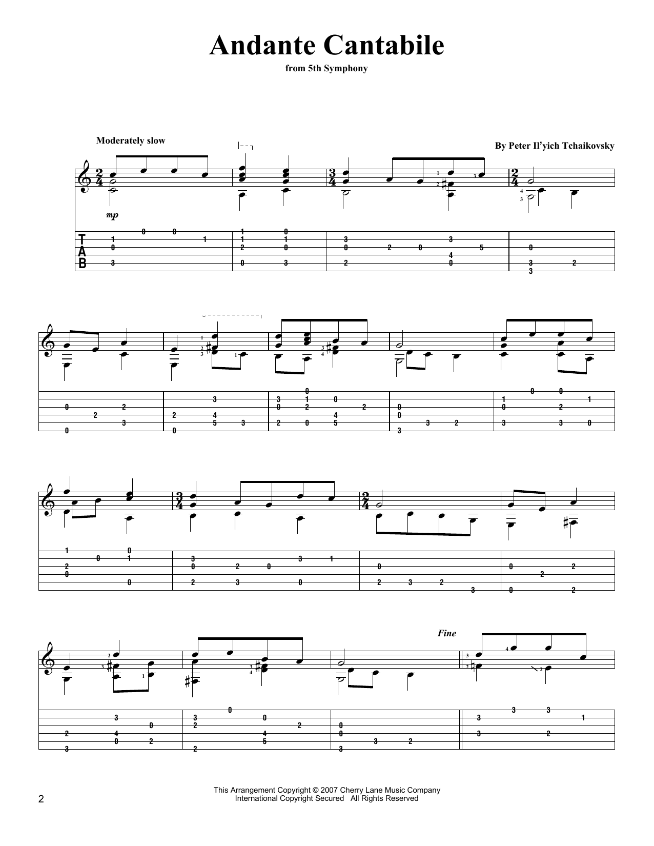 Andante Cantabile (Solo Guitar) von Pyotr Il'yich Tchaikovsky
