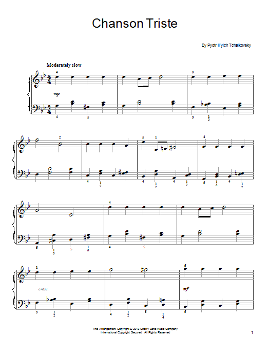 Chanson Triste (Easy Piano) von Pyotr Ilyich Tchaikovsky