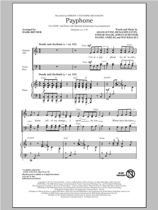 Payphone (SATB Choir) von Mark Brymer