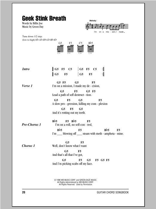 Geek Stink Breath (Guitar Chords/Lyrics) von Green Day